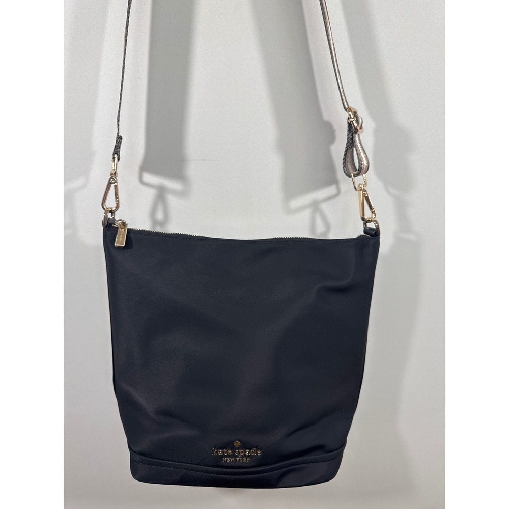 Kate Spade Chelsea Nylon Duffle Crossbody Bag with Glitter Stripe Wide Strap